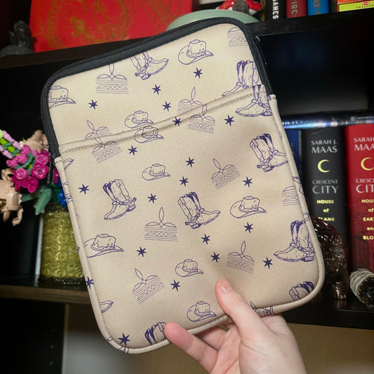 Book Sleeve | Tablet Sleeve | Neutral Cowboy pattern Western Cover