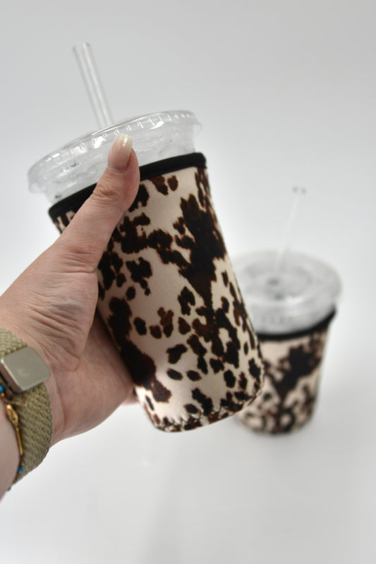 Cow Print Coffee Sleeve | Reusable Neoprene Iced Coffee Cup Cover (16–24oz)