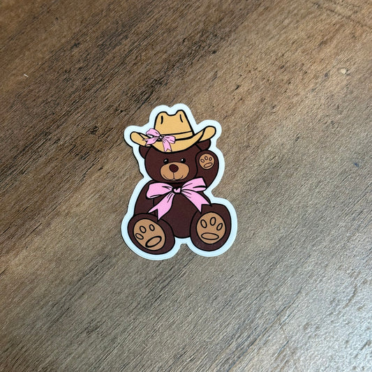 Cowboy teddy bear bow sticker