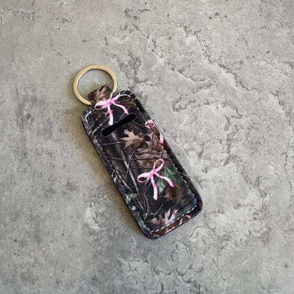 Chapstick Holder Keychain – Cow Print, Camo Pink Bow, Cowboy Toile, Barn Toile, croquette, duck, moon