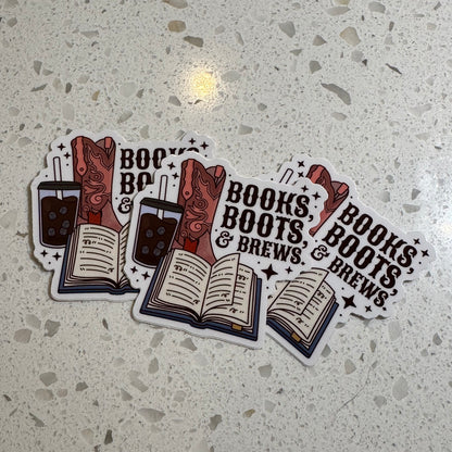Books boots and brews sticker | coffee sticker | book sticker | western sticker