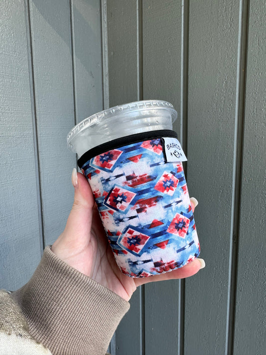 Blue Southwest Patterned Coffee Sleeve | Western Coffee Sleeve