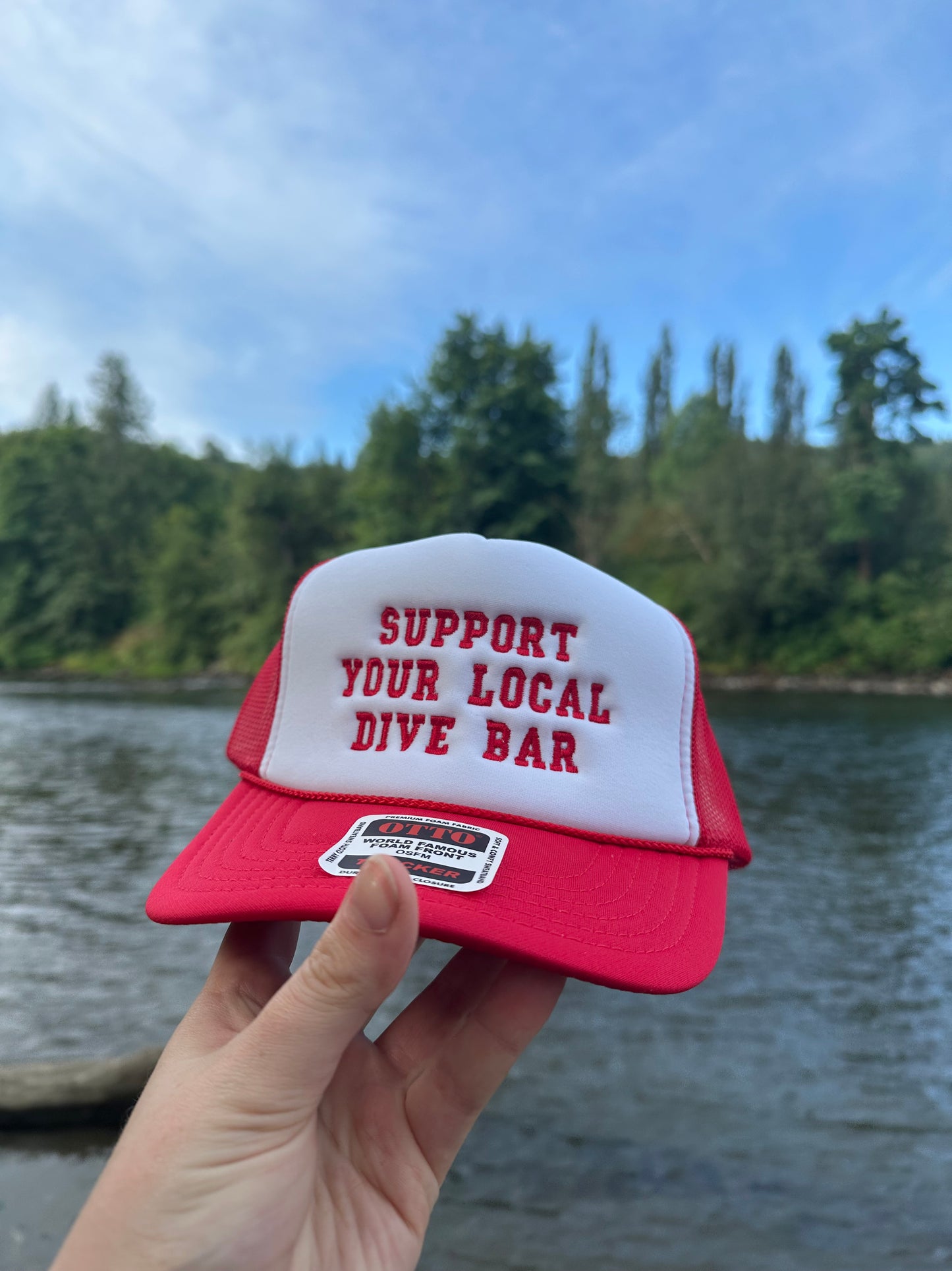 Support your local dive bar embroidered trucker hat!