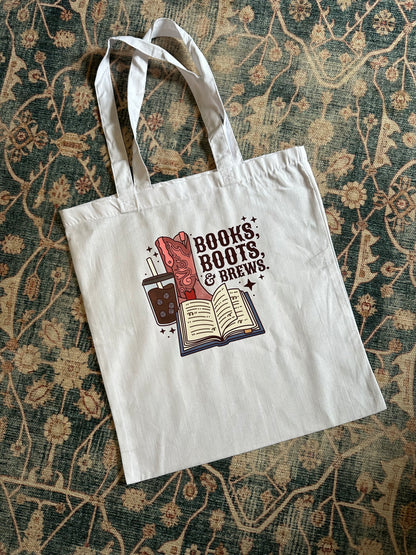 Books Boots and Brews tote bag | Western tote bag | Coffee bag | book bag