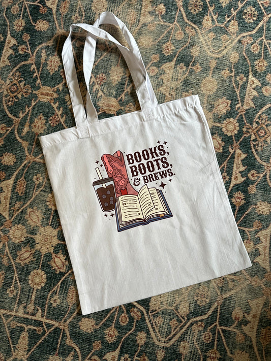 Books Boots and Brews tote bag | Western tote bag | Coffee bag | book bag