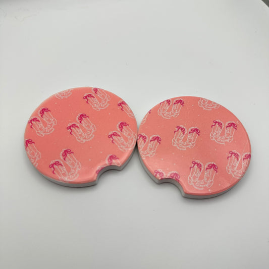 Pink bow boots car coasters | western car coasters