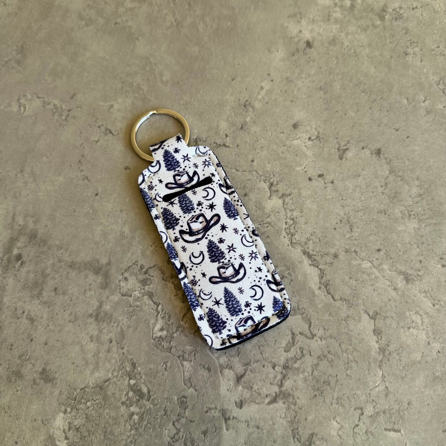 Chapstick Holder Keychain – Cow Print, Camo Pink Bow, Cowboy Toile, Barn Toile, croquette, duck, moon
