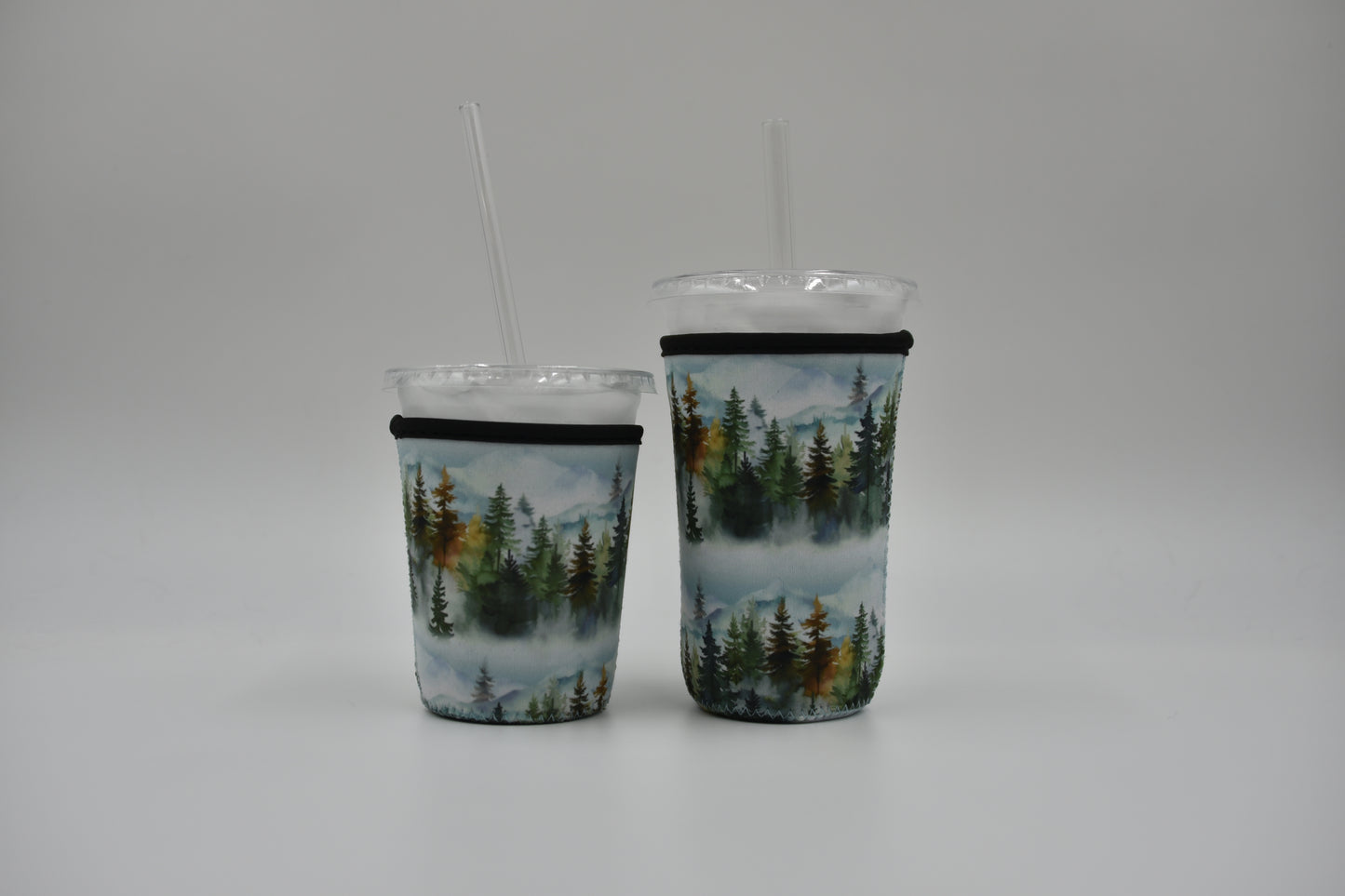 Forest mountain Coffee Sleeve | Reusable Neoprene Iced Coffee Cup Cover 16-24oz Cowboy Print Eco-Friendly Insulator for Grande & Venti Cups