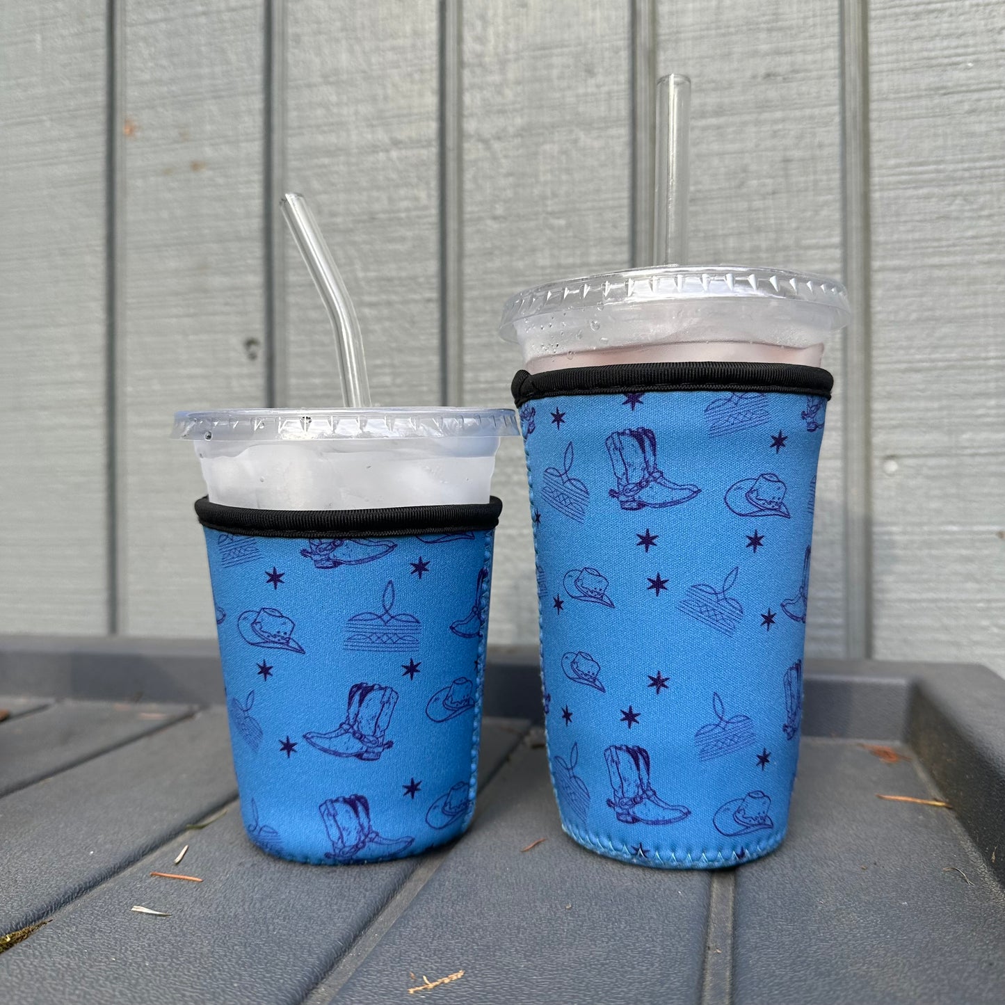 Blue Cowboy boots patterned Iced Coffee Cover | Iced Coffee Koozie