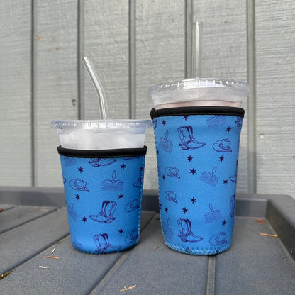Blue Cowboy boots patterned Iced Coffee Cover | Iced Coffee Koozie