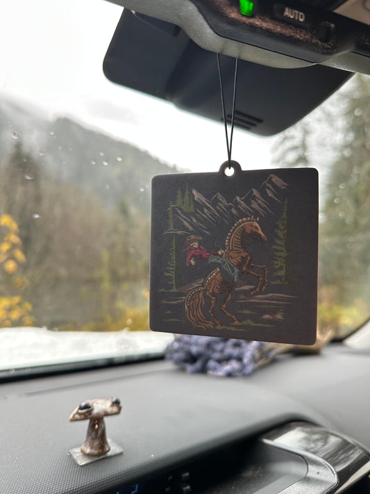 Cowboy skeleton mountain rodeo car air freshener | western car air freshener