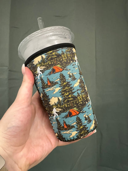 Bigfoot Camping Coffee Sleeve | Reusable Neoprene Iced Coffee Cup Cover (16–32oz)