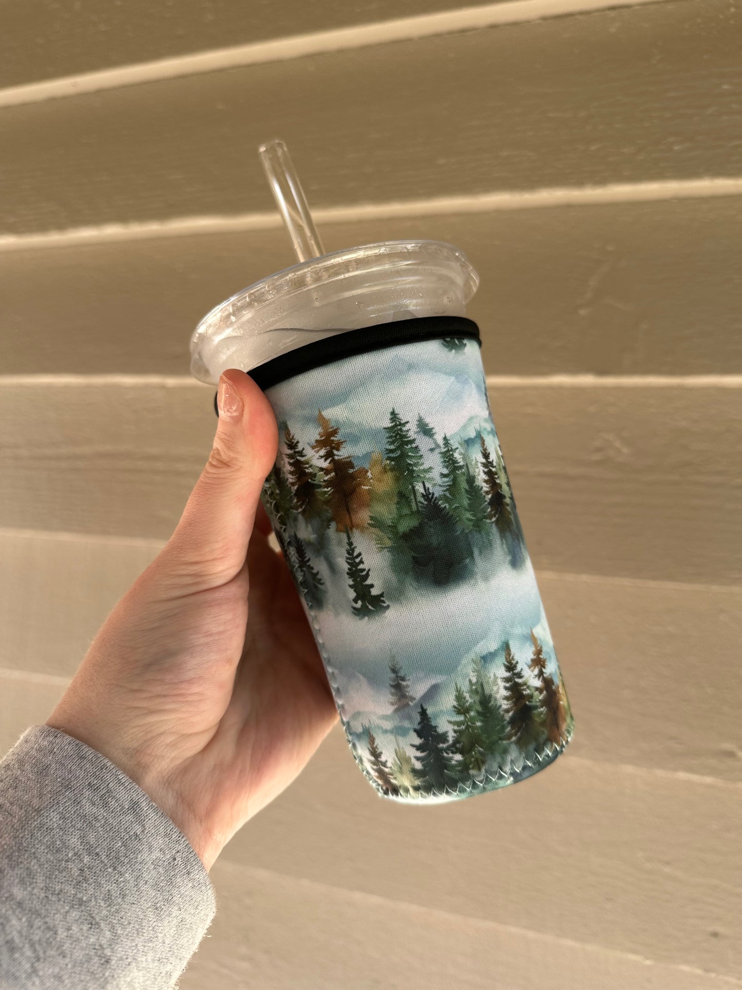 Forest mountain Coffee Sleeve | Reusable Neoprene Iced Coffee Cup Cover 16-24oz Cowboy Print Eco-Friendly Insulator for Grande & Venti Cups