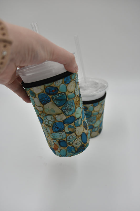 Turquoise stone Coffee Sleeve | Reusable Neoprene Iced Coffee Cup Cover 16-24oz Cowboy Print Eco-Friendly Insulator for Grande & Venti Cups