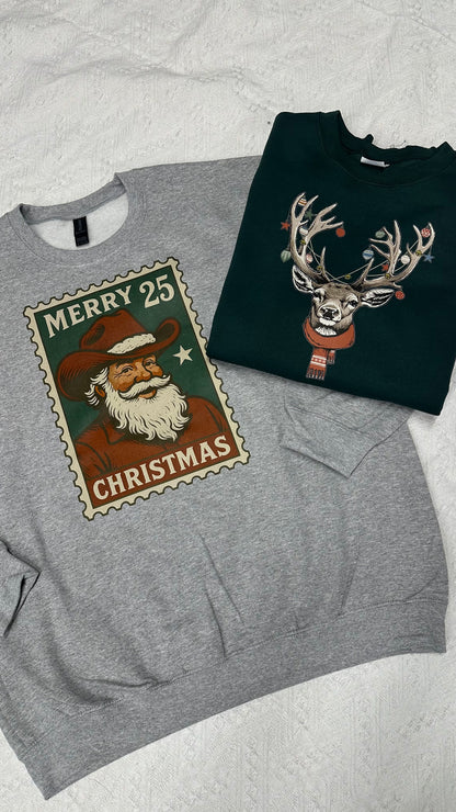 Elk Christmas crew | Vintage Christmas Crewneck Sweatshirt