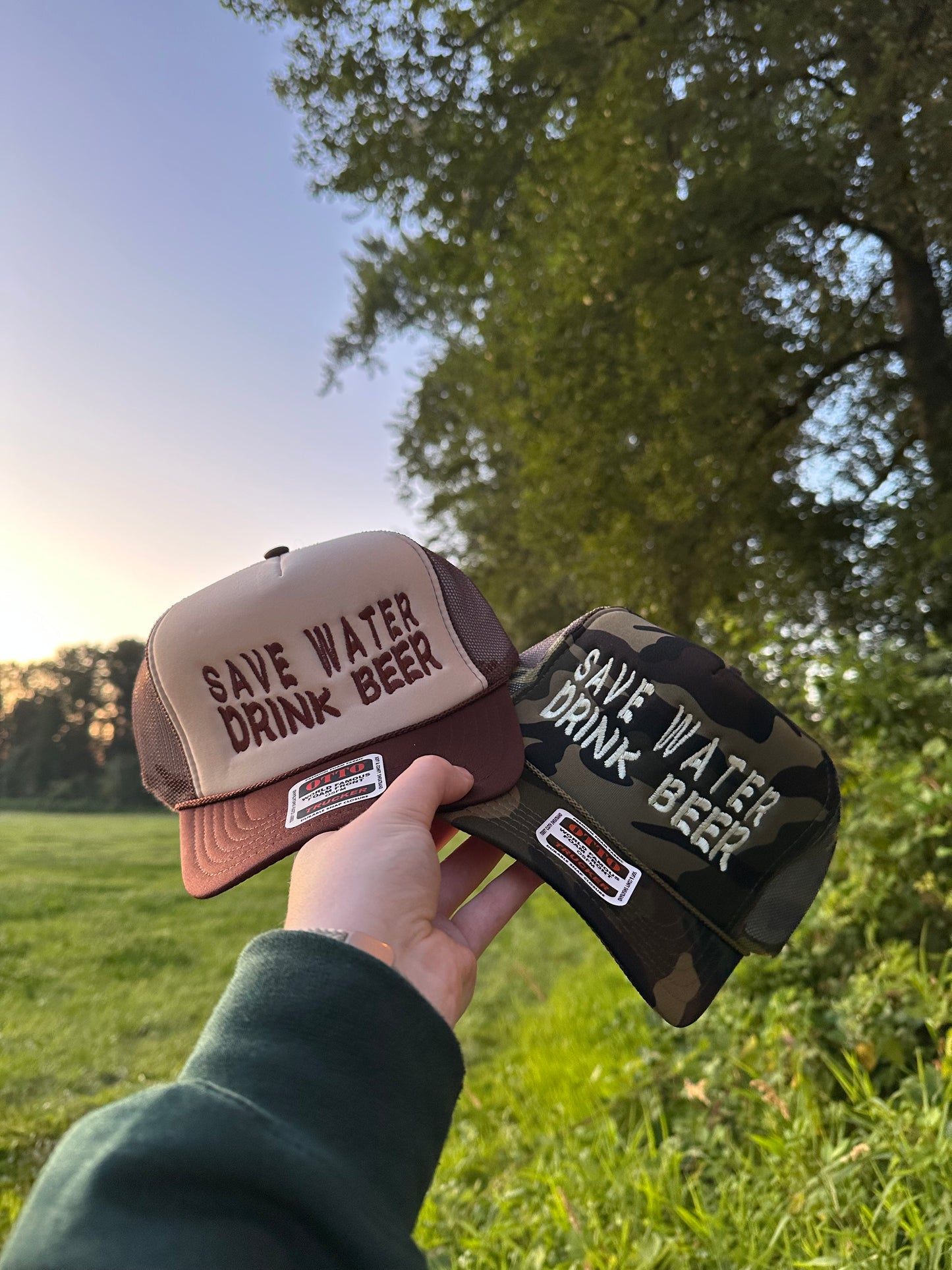 Save water drink beer embroidered trucker hat!