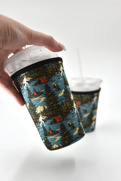 Bigfoot Camping Coffee Sleeve | Reusable Neoprene Iced Coffee Cup Cover (16–32oz)