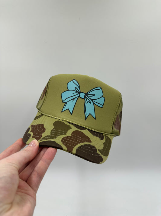 Turquoise bow camo trucker hat | western bow hat
