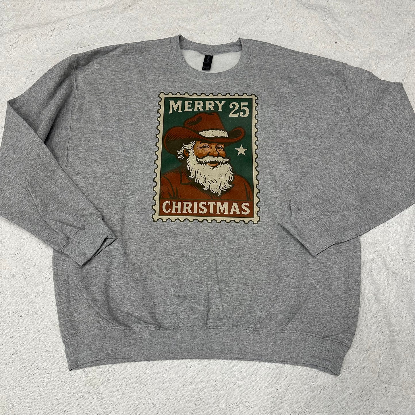 Vintage Santa Post Stamp Crewneck | Rustic Cowboy Santa Christmas Stamp Crew