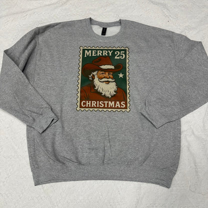 Vintage Santa Post Stamp Crewneck | Rustic Cowboy Santa Christmas Stamp Crew