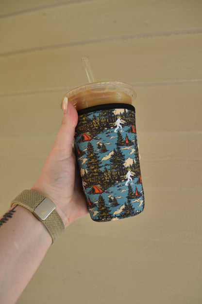 Bigfoot Camping Coffee Sleeve | Reusable Neoprene Iced Coffee Cup Cover (16–32oz)