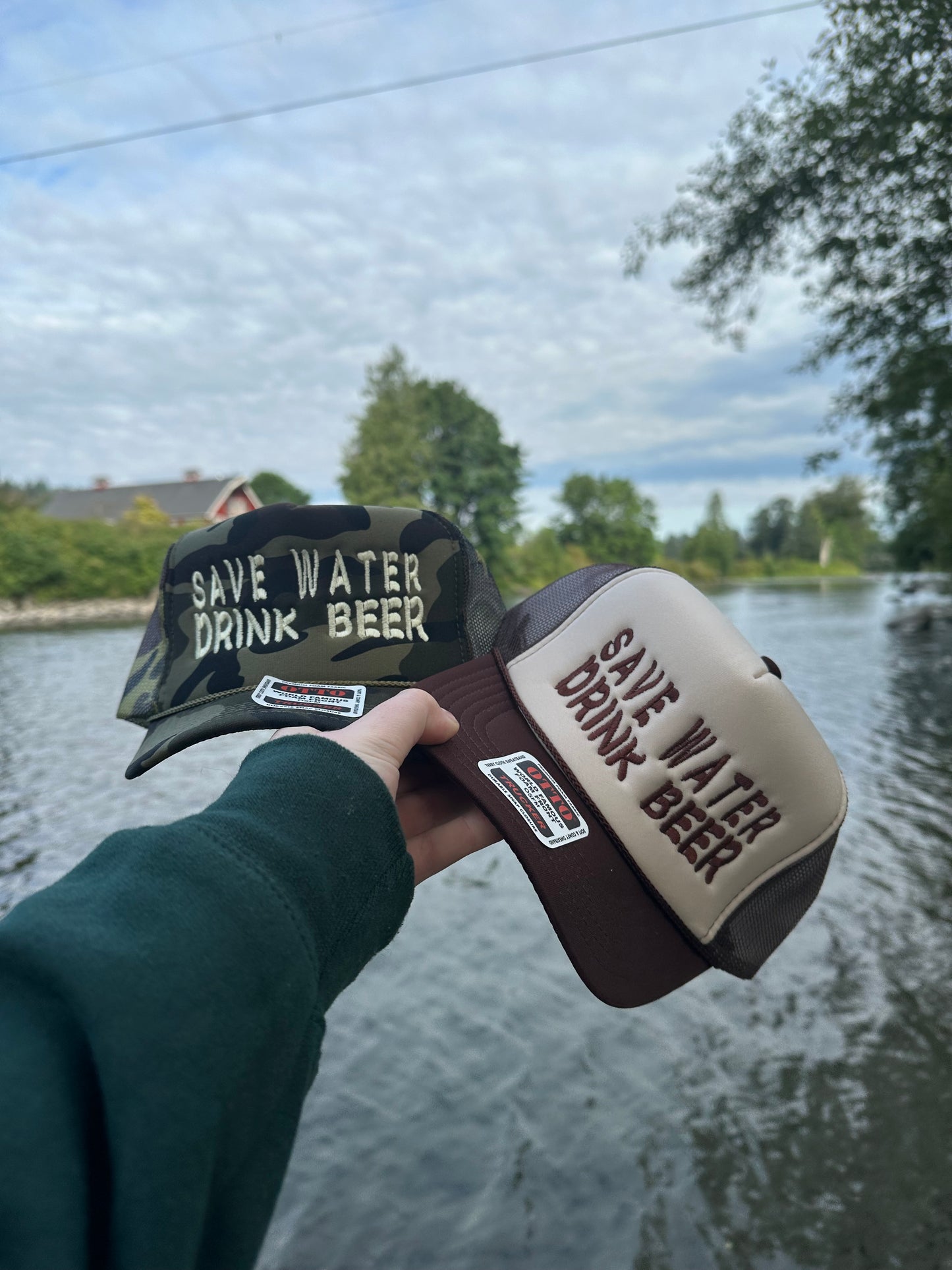 Save water drink beer embroidered trucker hat!