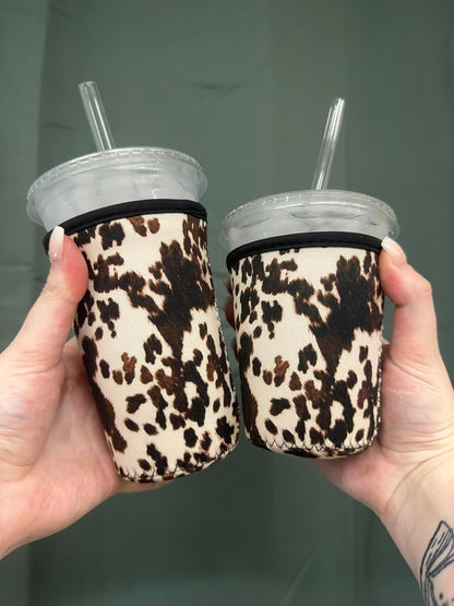 Cow Print Coffee Sleeve | Reusable Neoprene Iced Coffee Cup Cover (16–24oz)