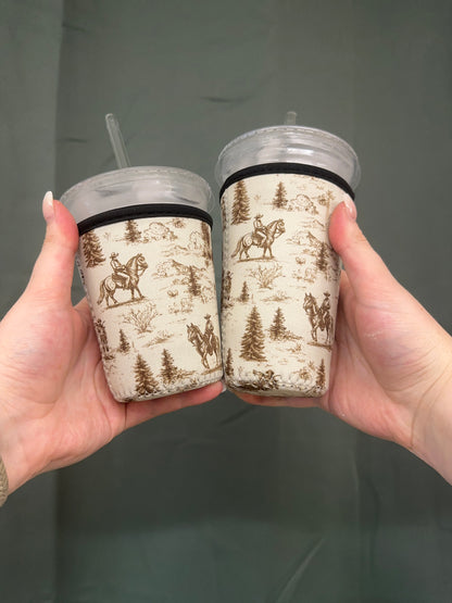 Western Cowboy Coffee Sleeve | Reusable Neoprene Iced Coffee Cup Cover (16–24oz)