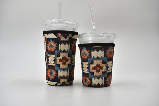 Southwestern Quilt Aztec Coffee Sleeve | Reusable Neoprene Iced Coffee Cup Cover (16–24oz)