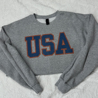 USA Crewneck Sweatshirt | Patriotic Gildan Crewneck | Western Americana Sweatshirt | 4th of July Outfit | Red White Blue Crewneck