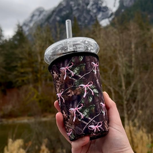 Camo Bow Iced Coffee Cover | Iced Coffee Koozie
