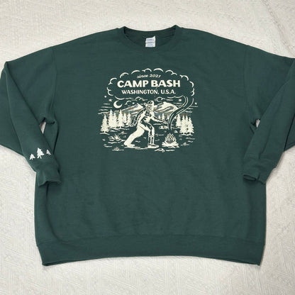 Camp BASH Bigfoot Evergreen Crewneck Sweatshirt – PNW Sasquatch Camping Graphic
