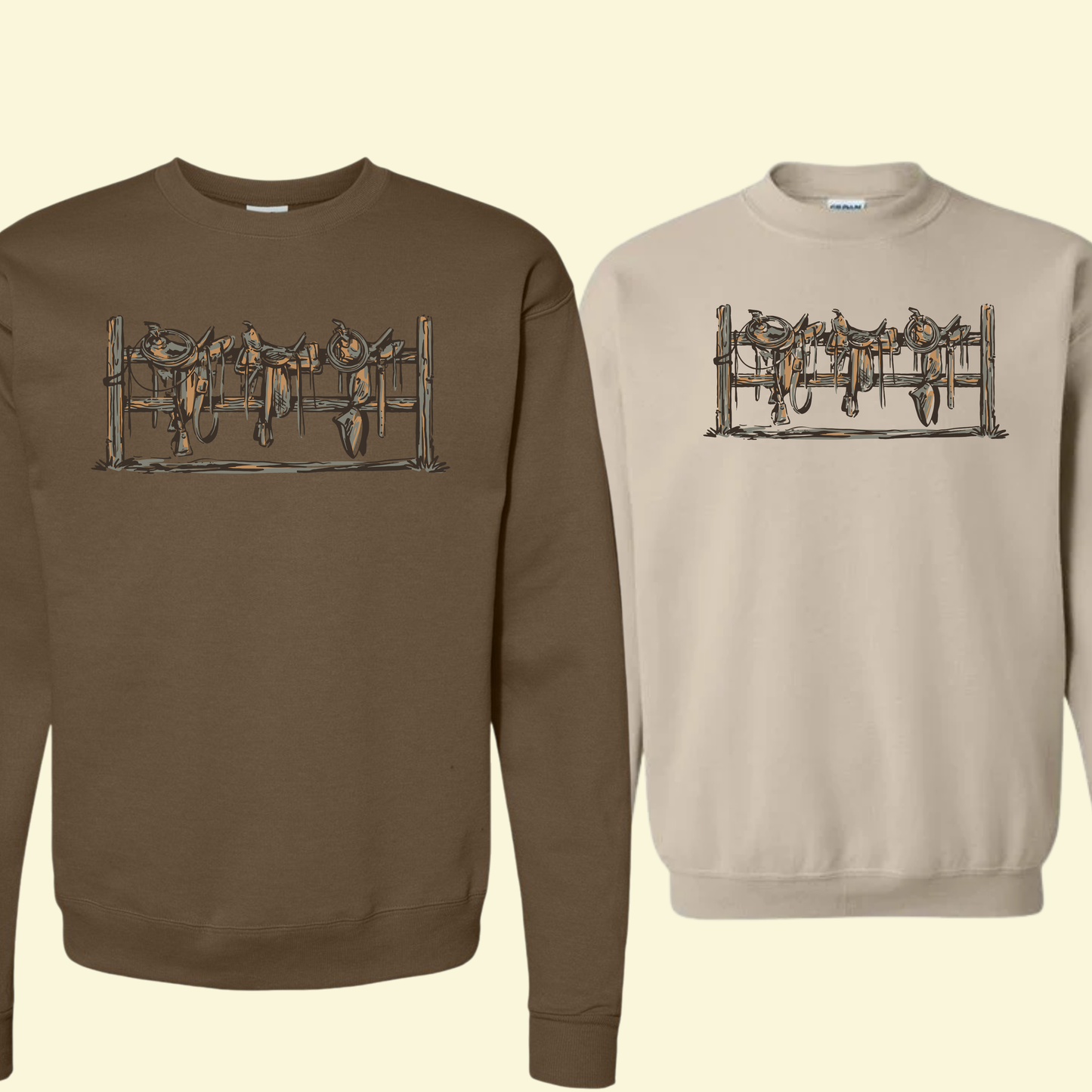 Saddles Up Colored Crewneck - Western Tack Sweatshirt