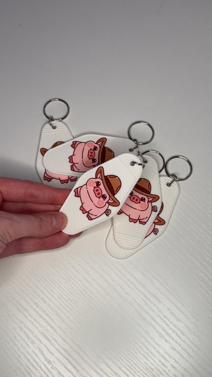 Cowboy piggy motel keychain | western keychain