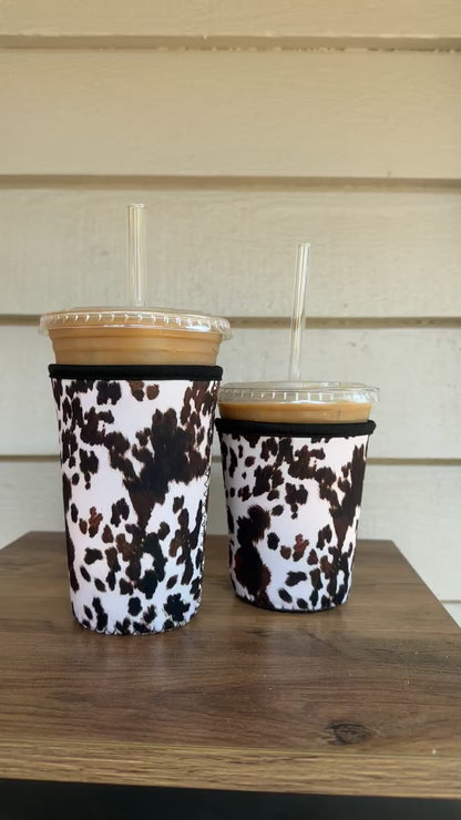 Cow Print Coffee Sleeve | Reusable Neoprene Iced Coffee Cup Cover (16–24oz)