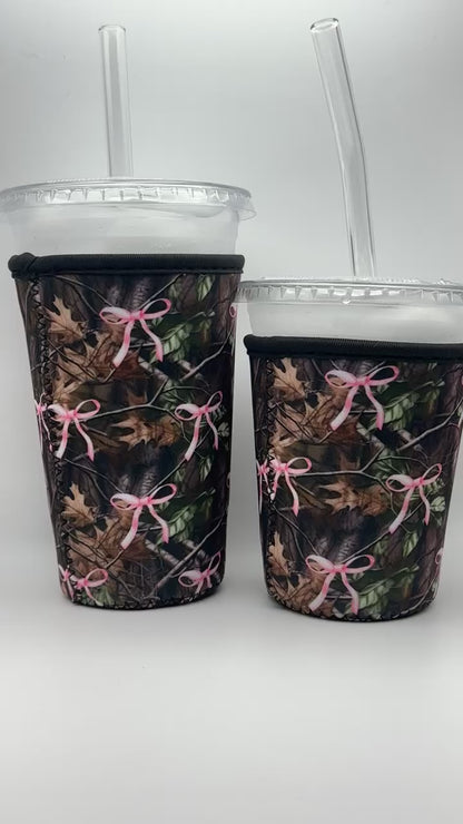Camo Bow Iced Coffee Cover | Iced Coffee Koozie